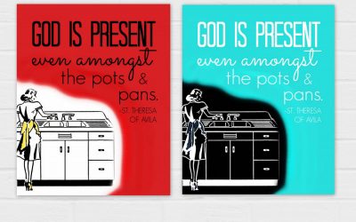 God is Present Amongst the Pots and Pans {digital download} TWO VERSIONS, on red and on blue