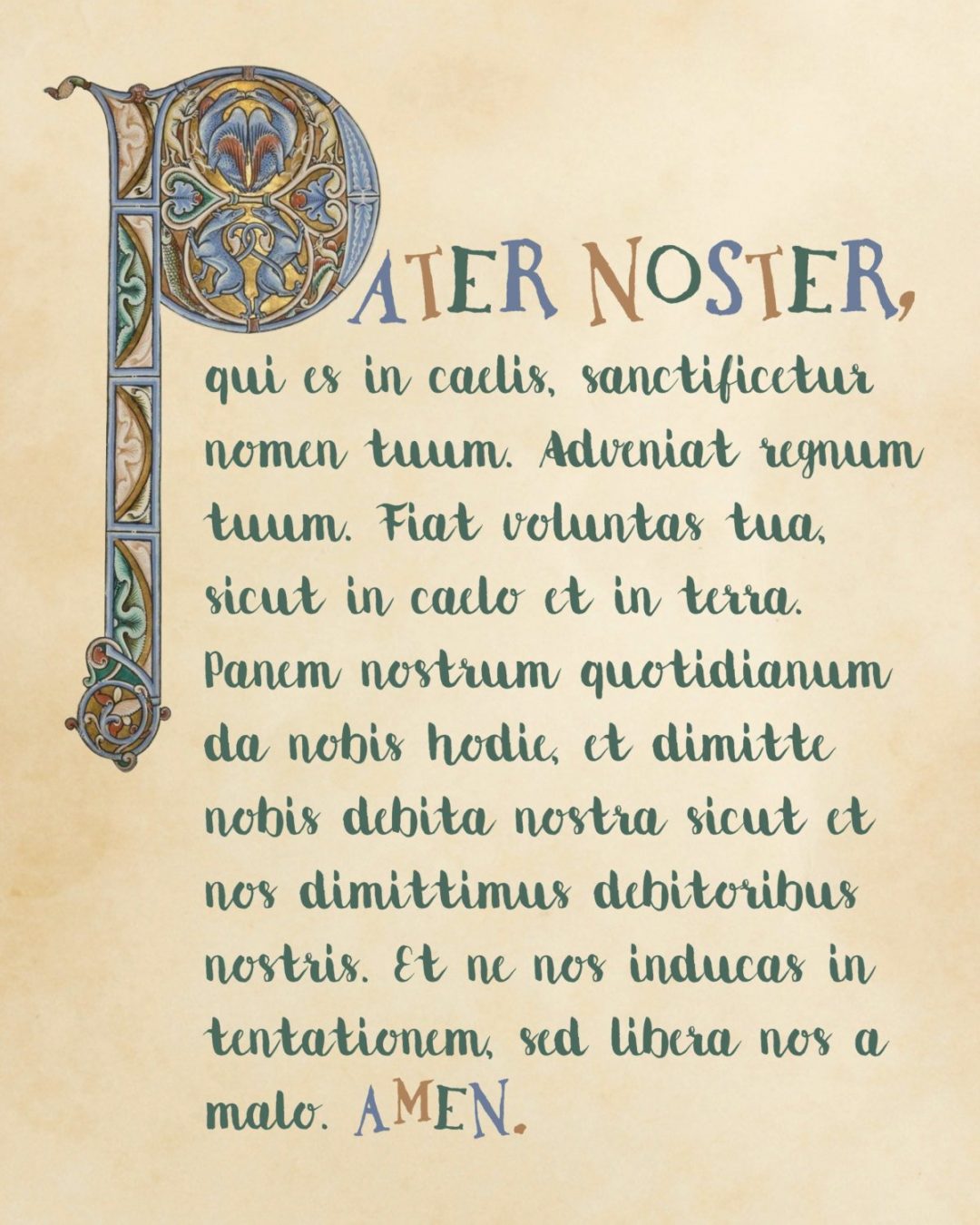 Illuminated Pater Noster {digital download} The Our Father in Latin