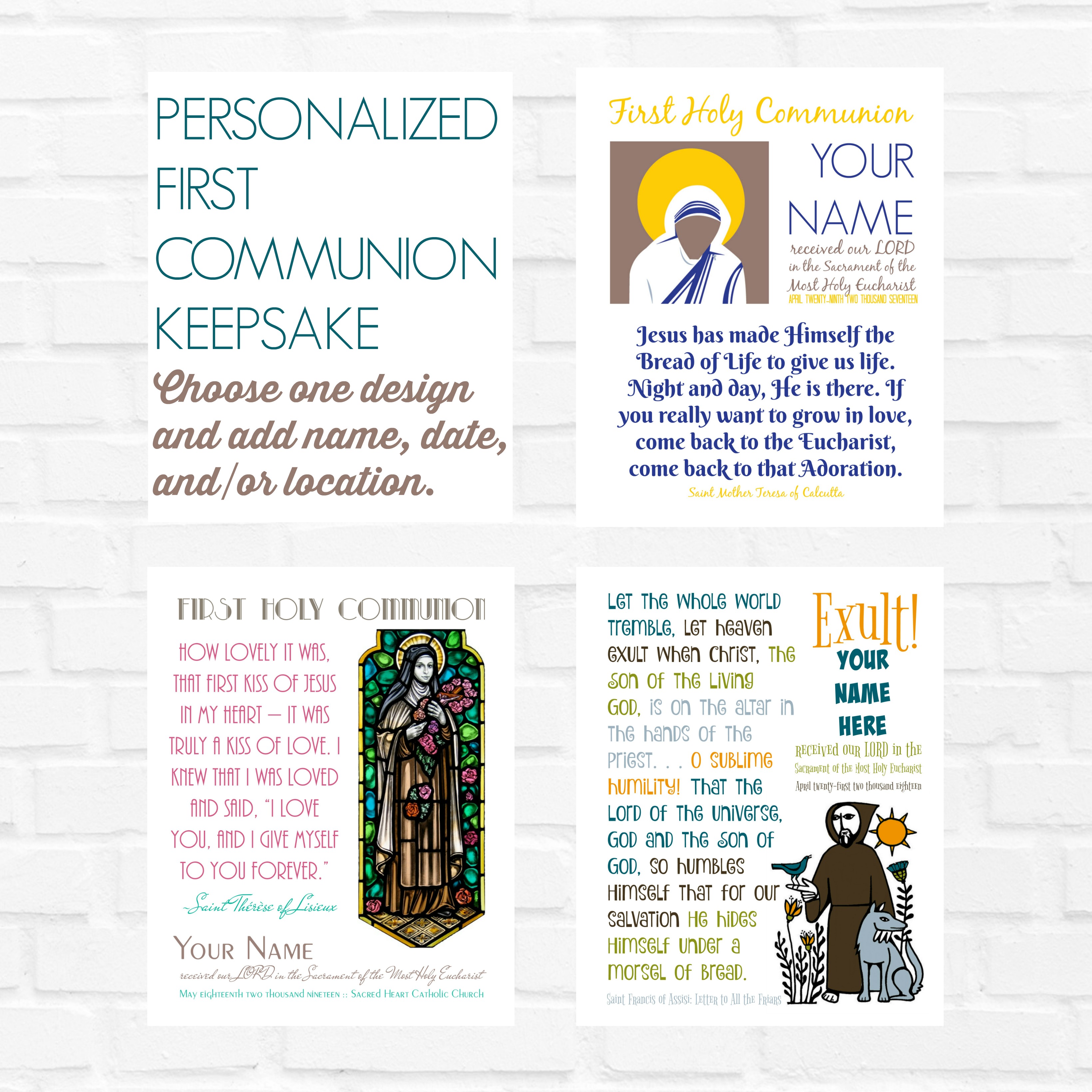 Personalized First Communion Keepsake Set 1 Choose 1 Digital Download Catholic All Year