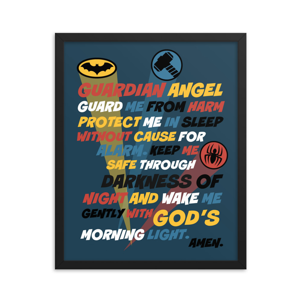 Super Hero Guardian Angel Prayer Framed Poster Night Catholic All Year