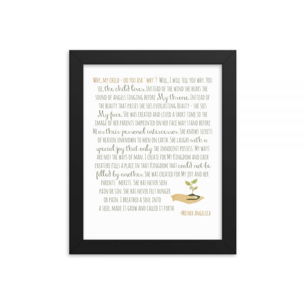 Miscarriage/Infant Loss Prayer by Mother Angelica – She/Her Version Framed Poster