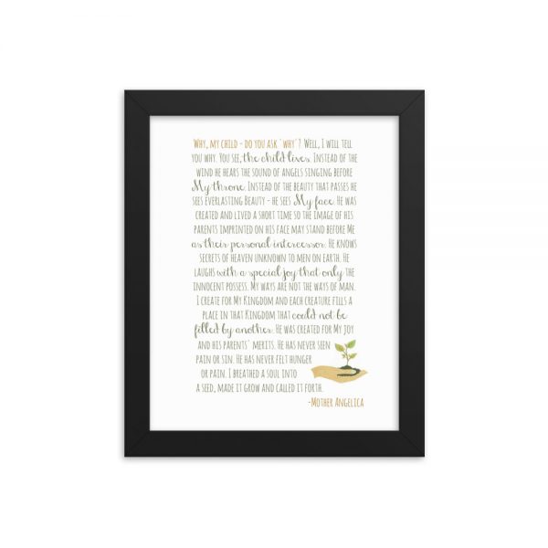 Miscarriage/Infant Loss Prayer by Mother Angelica – Original Version Framed Poster