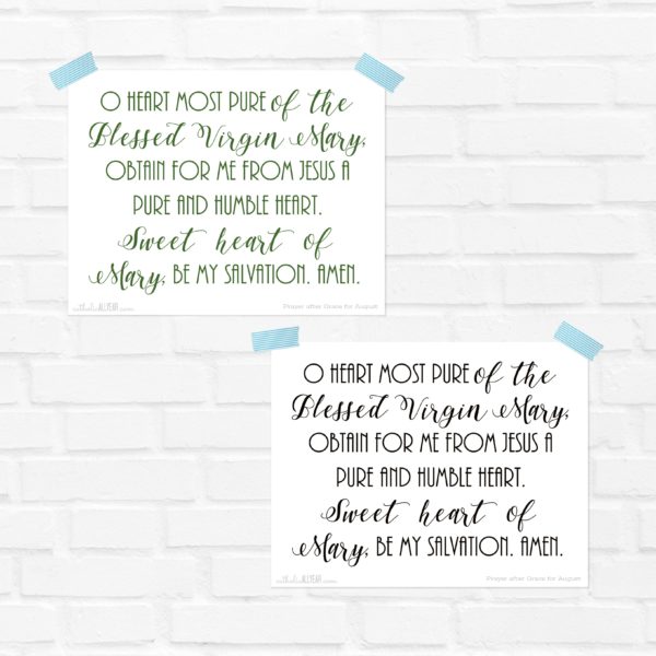 Immaculate Heart Prayer : Prayer of the Month for August : in Color and B&W versions {digital download}
