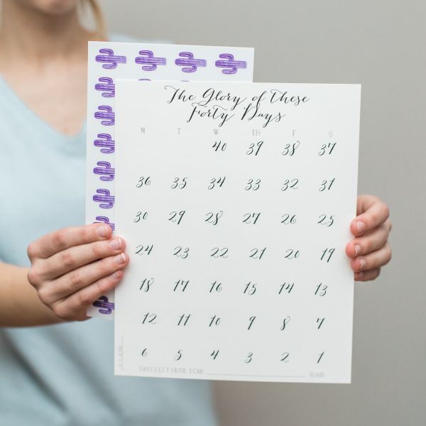 Lent Countdown Calendar with Purple Cactus Sticker Sheet