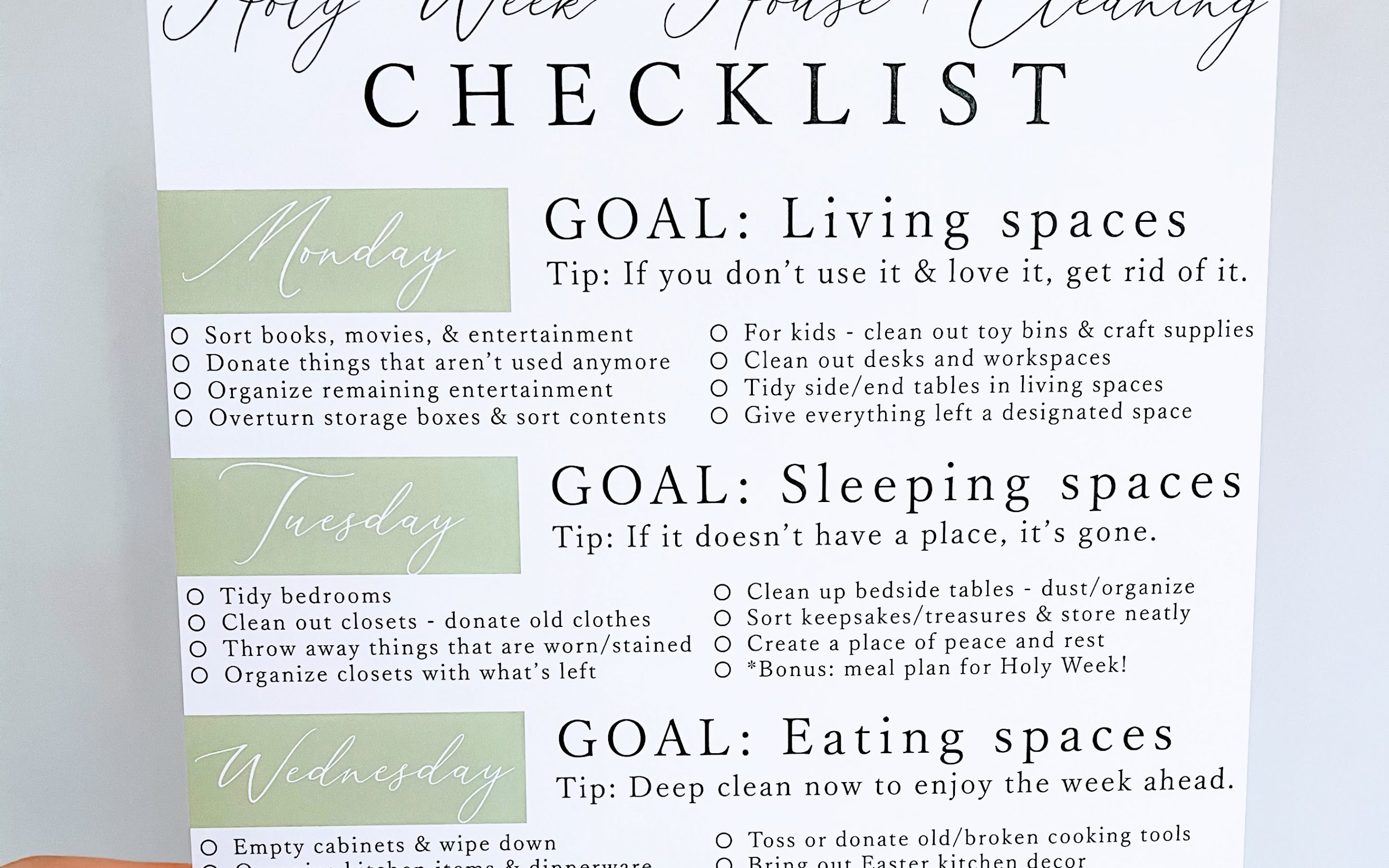 Holy Week House Cleaning Checklist {digital download}