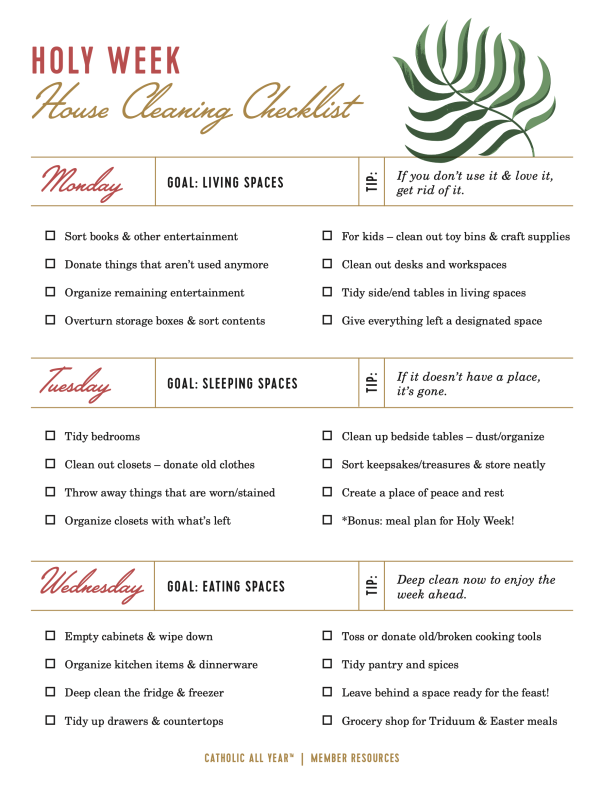 Holy Week House Cleaning Checklist