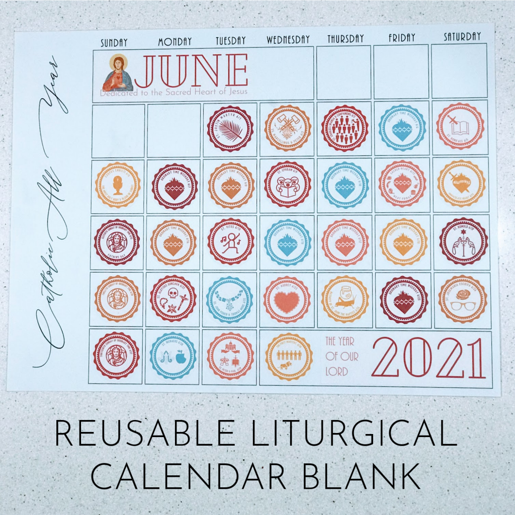 Liturgical Year Reusable Calendar Blank Catholic All Year