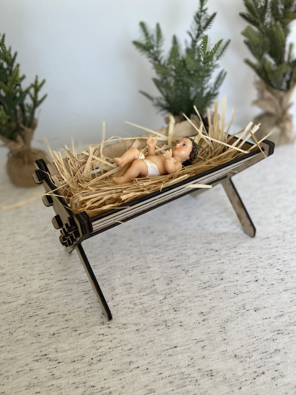 Wooden Manger Set with Baby Jesus