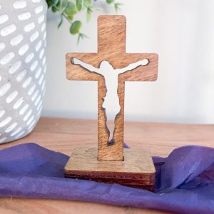 Wooden Crucifix with Purple Drape