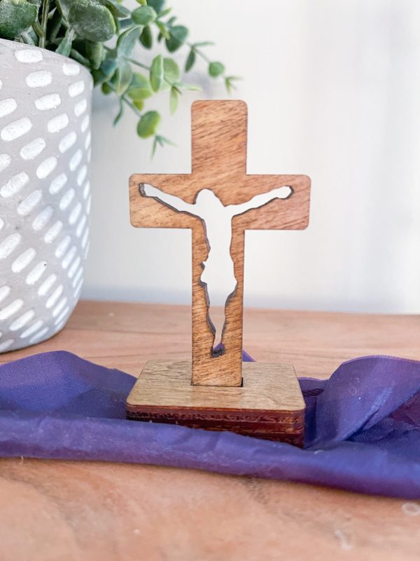 Wooden Crucifix with Purple Drape